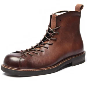 Scarpe da uomo in pelle di alta qualità Stivali da moto in vera pelle di vacchetta Stivaletti vintage da uomo Stivaletti per pulire il colore manuale 1