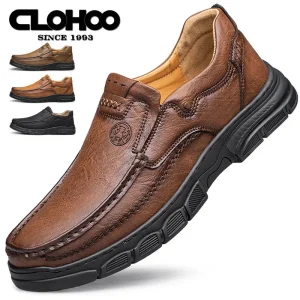CLOHOO Scarpe da uomo in pelle casual traspiranti con fondo in gomma spessa fatte a mano Mocassini cuciti classici Calzature comode per il tempo libero 1