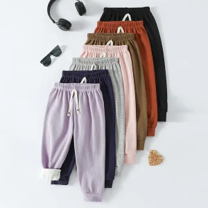 Bambini autunnali e invernali da 3/1 pezzi con pantaloni casual esterni a 7 colori in peluche e ispessiti per pantaloni Harun sportivi per ragazzi e ragazze 1