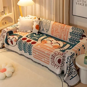 Copridivano in cartone animato Letti a doppio uso Blanekets Coperta da tiro Tappetino da picnic con divano letto con nappa Decorativo universale 1