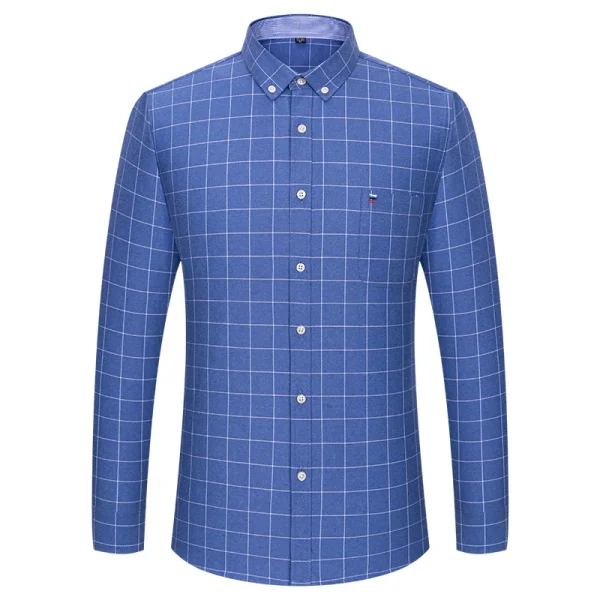 Camicie da uomo in cotone 100% Oxford maniche lunghe plaid morbido vestibilità regolare camicia formale tasca camicetta sociale abiti maschili S-7XL 5