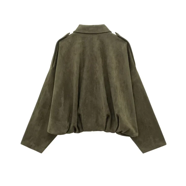 PB&ZA 2025 Giacca da donna con colletto in finta pelle scamosciata e spalline, vestibilità ampia, elegante verde oliva in vendita su AliExpress 2