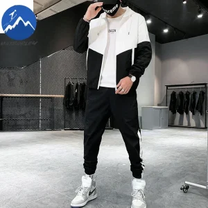 Set di abbigliamento sportivo da uomo primavera autunno tuta da jogging casual giacca con cappuccio + pantaloni tuta sportiva da allenamento per corsa hip-hop in due pezzi 1