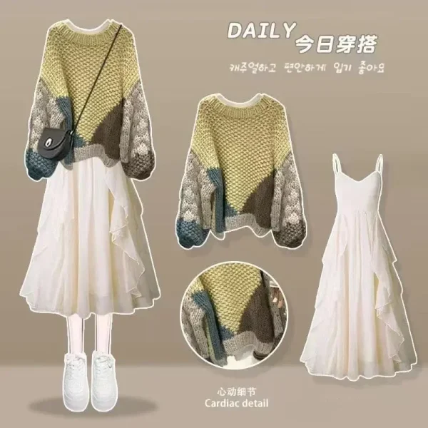 Pullover da donna Top in maglia Girocollo Maglioni a maniche lunghe Maglioni Allentati Casual Top Elegante Giunzione Autunno Inverno 2024 4