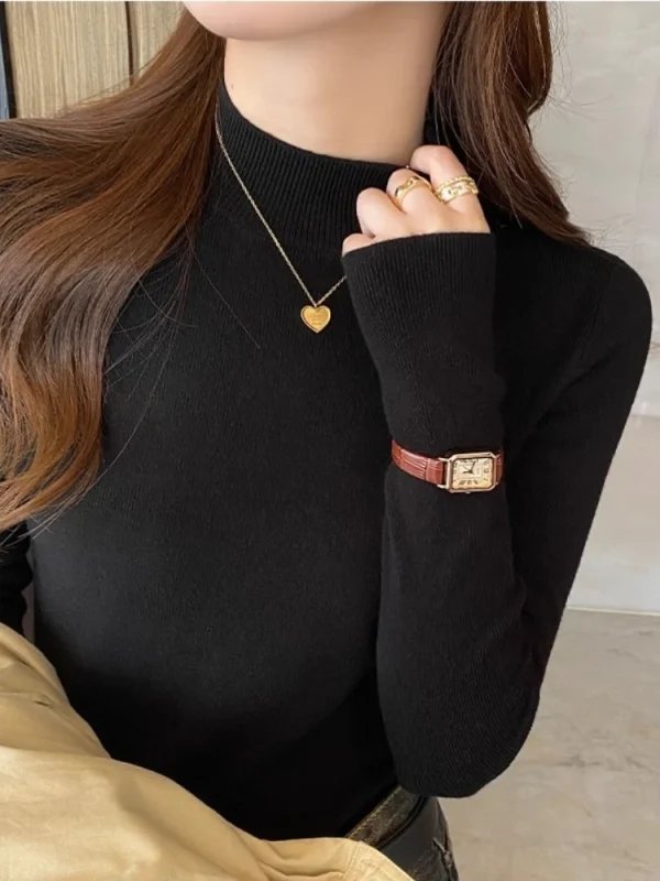 Moda donna nuove top solidi pullover lavorati a maglia da donna maglione dolcevita autunno inverno maglione lavorato a maglia con fondo a maniche lunghe ﻿ 4