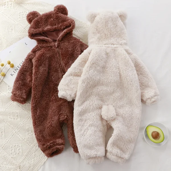 Vestiti invernali per bambini Simpatico cartone animato Orso Pagliaccetti per bambini Pigiama in cotone Infantile Ragazzo Ragazze Costume animale Tuta con cerniera 0-24 mesi 1