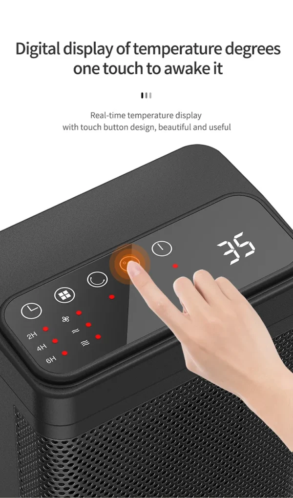 Riscaldatore elettrico da 1500 W per l'inverno PTC Supporto per riscaldamento rapido Testa di controllo remoto Scuotendo il ventilatore d'aria portatile da tavolo domestico 5