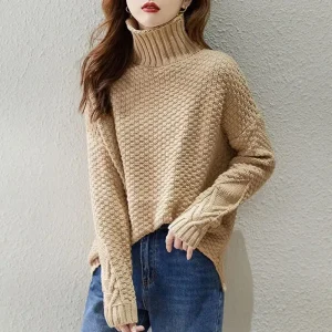 Autunno Inverno Nuove donne Abbigliamento Maglione Moda coreana Casual Dolcevita solido Split Allentato Manica lunga Pullover Top in maglia 1