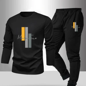 Set da notte da uomo in 2 pezzi per la primavera estate autunno inverno pantaloni a maniche lunghe camicia base con motivo a lettere set da indossare per la casa 1