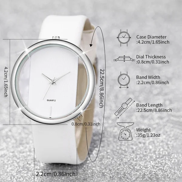 2 pezzi/set orologio da donna con bracciale con diamanti e perle, orologi al quarzo con cinturino in pelle con quadrante cavo alla moda (senza scatola) 5