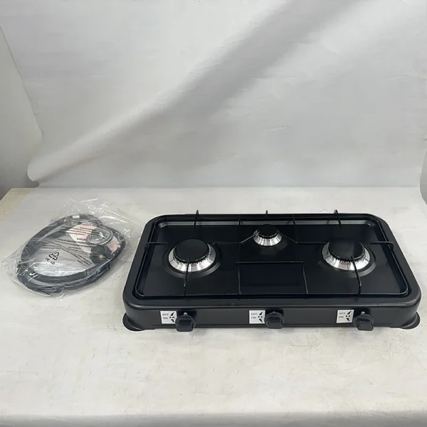 Fornello a gas portatile a tre fuochi di qualità USA con regolatore e tubo flessibile standard USA 5