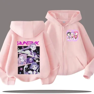 K-pop Demon Hunters Cappotto con cappuccio per bambino Anime Huntrix Rumi Zoey Cartoon Fashion Zip Jacket Boy Girl Cute Top Abbigliamento per bambini Regalo 1
