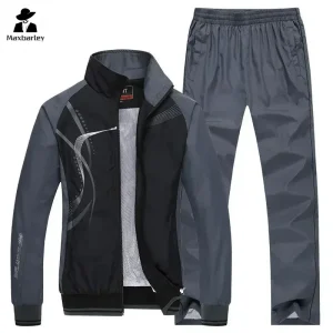 Tuta sportiva da uomo 2024 Autunno Casual College Giacca con cerniera + Pantaloni Set da 2 pezzi Abbigliamento da corsa stampato alla moda maschile giovane 1