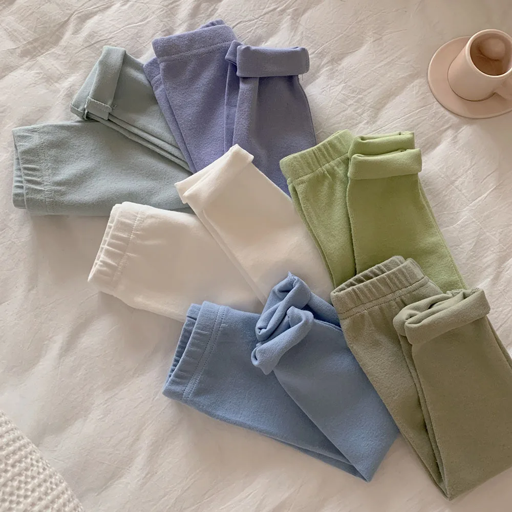 Leggings in cotone per bambini Pantaloni primavera/autunno per ragazze Pantaloni coreani solidi per bambini Pantaloni lunghi elasticizzati Pantaloni per bambini in tessuto 4