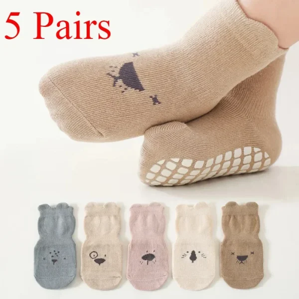 3/5 paia di calzini da pavimento antiscivolo con motivo animali adorabili per bambini, calzini casual traspiranti per attività indoor per ragazzi e ragazze 2