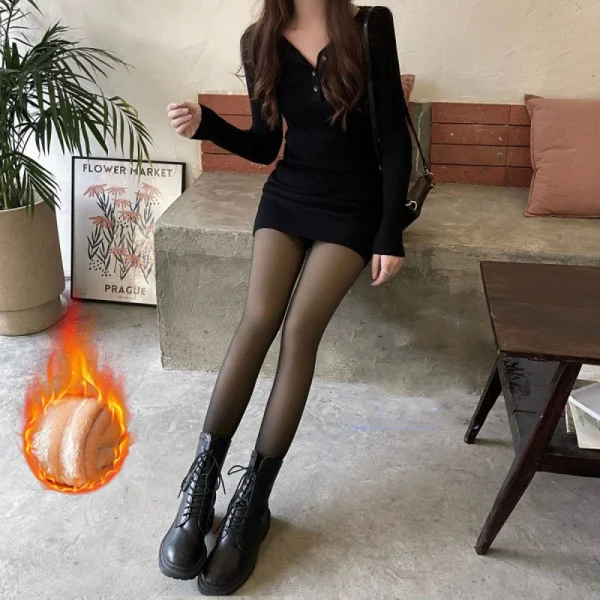 Leggings termici da donna inverno caldo sexy elastico traslucido collant femminile in pile termico a vita alta sottile addensare pantaloni attillati 6