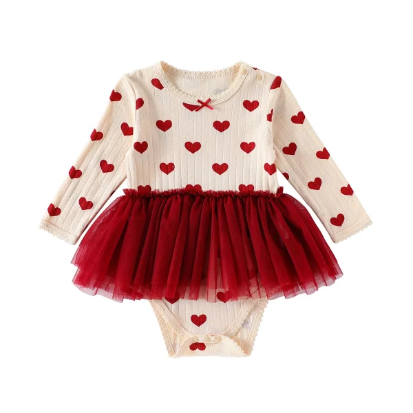 0-24M Neonato Bambino Vestiti Della Ragazza Cuore Stampa Pagliaccetto Del Bambino Manica Lunga 100% Cotone Tuta Carino Dolce Principessa vestito 5