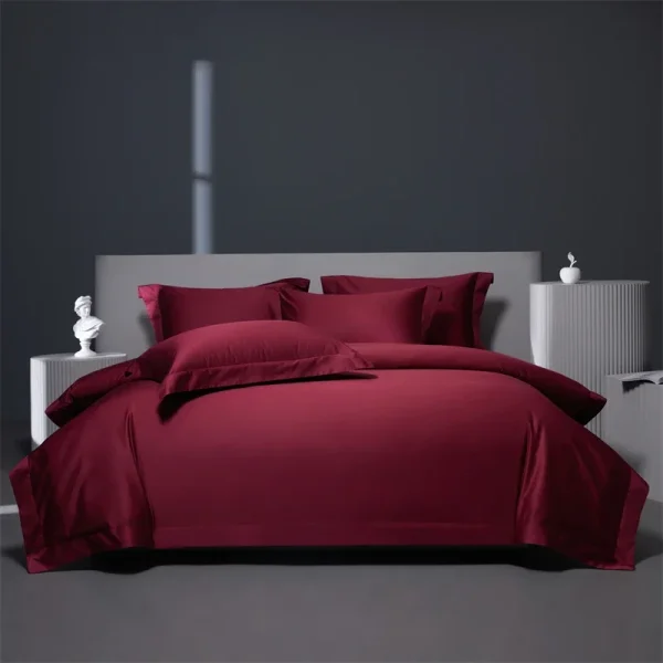 Set biancheria da letto di lusso in cotone egiziano rosso bordeaux 1200TC Copripiumino morbido setoso tinta unita Federe lenzuolo piatto/con angoli 2