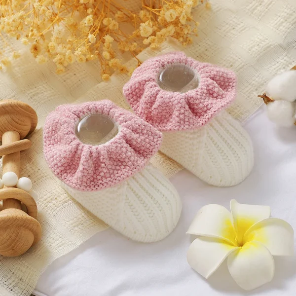 Scarpe per neonato Calzature per bambina per neonato lavorato a maglia 0-18M Moda Patchwork Ruffles Letto per bambini Stivali da passeggio Caldo autunno poco profondo 4