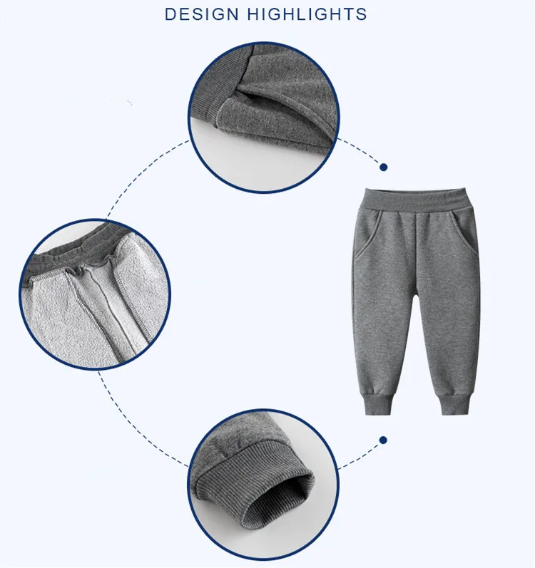 2024 Pantaloni per bambini per ragazzi Autunno Inverno Pile ispessimento Solido Blu Nero Grigio Sport Pantaloni lunghi casual per 1-9 anni 6