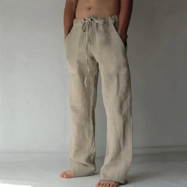 Pantaloni lunghi da uomo in cotone e lino pantaloni estivi in lino traspirante tinta unita pantaloni Casual da uomo Casual elastici in vita Harajuku Trous 3