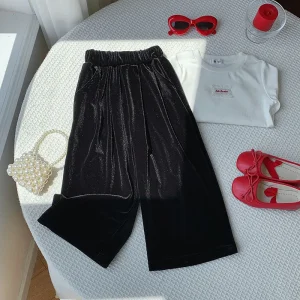 Autunno 2025 Bambini Ragazze Pantaloni a gamba larga Cotone Solido Casual Infantile Babys Pantaloni per ragazze Velluto allentato Versatile Pantaloni per ragazza per bambini 1
