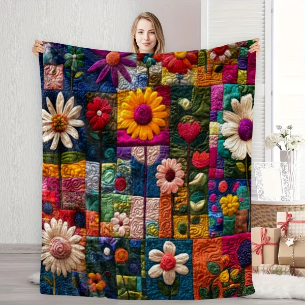 Coperta trapuntata floreale bohémien - Stampa floreale disegnata a mano, morbida flanella di poliestere per divano/letto/viaggio, regalo per tutte le stagioni per la famiglia 3
