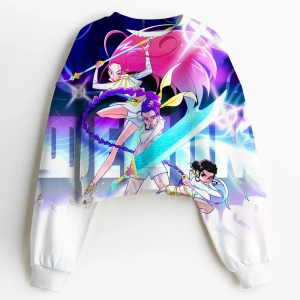 Tuta autunnale Cappuccio Abbigliamento sportivo Pullover Abbigliamento corto per bambini K-pop Demon Hunters Felpe corte Felpa con cappuccio sottile per ragazza 3