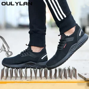 Scarpe antinfortunistiche di qualità da uomo, comode, con fodera traspirante, anti-sfondamento, suola antiscivolo, scarpe da lavoro leggere con punta in acciaio 1