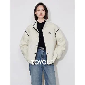 TOYOUTH Cappotto da donna in cotone spesso 2024 Collo invernale a maniche lunghe con risvolto Colore a contrasto Splicing Cappotto elegante giacca outwear 1
