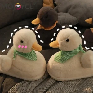 Pantofole in peluche con anatra Pantofole da interno sfocate Pantofole termiche piatte antiscivolo Comode pantofole con animali dei cartoni animati per l'autunno inverno 1