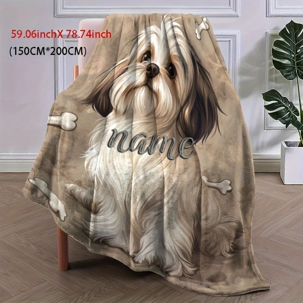 Coperta a tema cane con nome personalizzato da 1 pezzo, coperta per cani Shih Tzu con letto queen size personalizzata unica | Regalo per proprietari di animali domestici 2