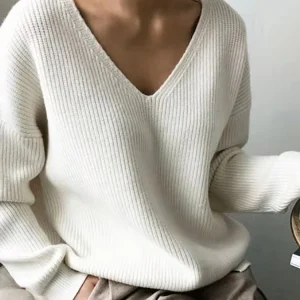 HELIAR Maglioni da donna Con scollo a V Pullover solidi Top in maglia Maglioni in pile a maniche lunghe Morbido caldo maglione casual da donna 2025 Inverno 1