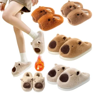Pantofole capibara in peluche Punta chiusa Scarpe da casa slip-on carine Comode scarpe da passeggio pelose Pantofole invernali da camera antiscivolo 1