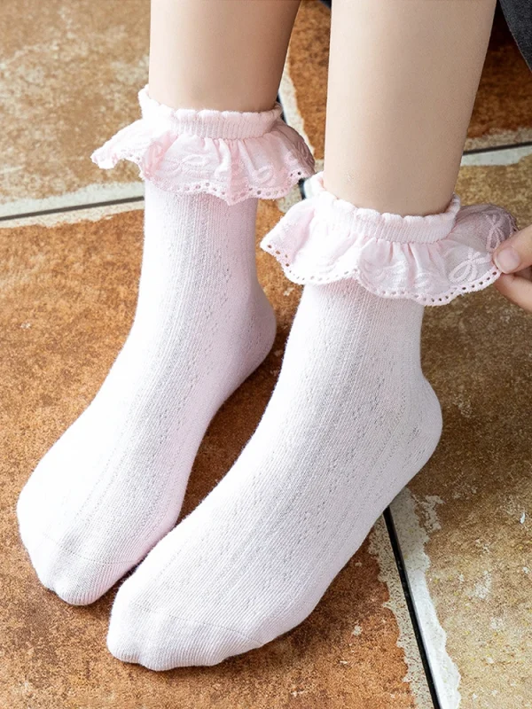 Primavera Autunno Cotone con volant Danza Bambino Calze corte alla caviglia Bambini Ragazze Carino Princsee bianco con volant Calzino in pizzo per bambino 5