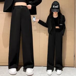 Pantaloni da sigaretta blazer nero per ragazza adolescente Pantaloni lunghi a vita alta per vendite calde di quattro stagioni Pantaloni formali alla moda per bambini coreani 1