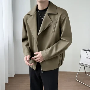 2025 Giacca da motociclista in pelle PU spessa autunno inverno 2025 Giacca da moto con colletto con cerniera inclinata da uomo Giacche in pelle da lavoro casual 1