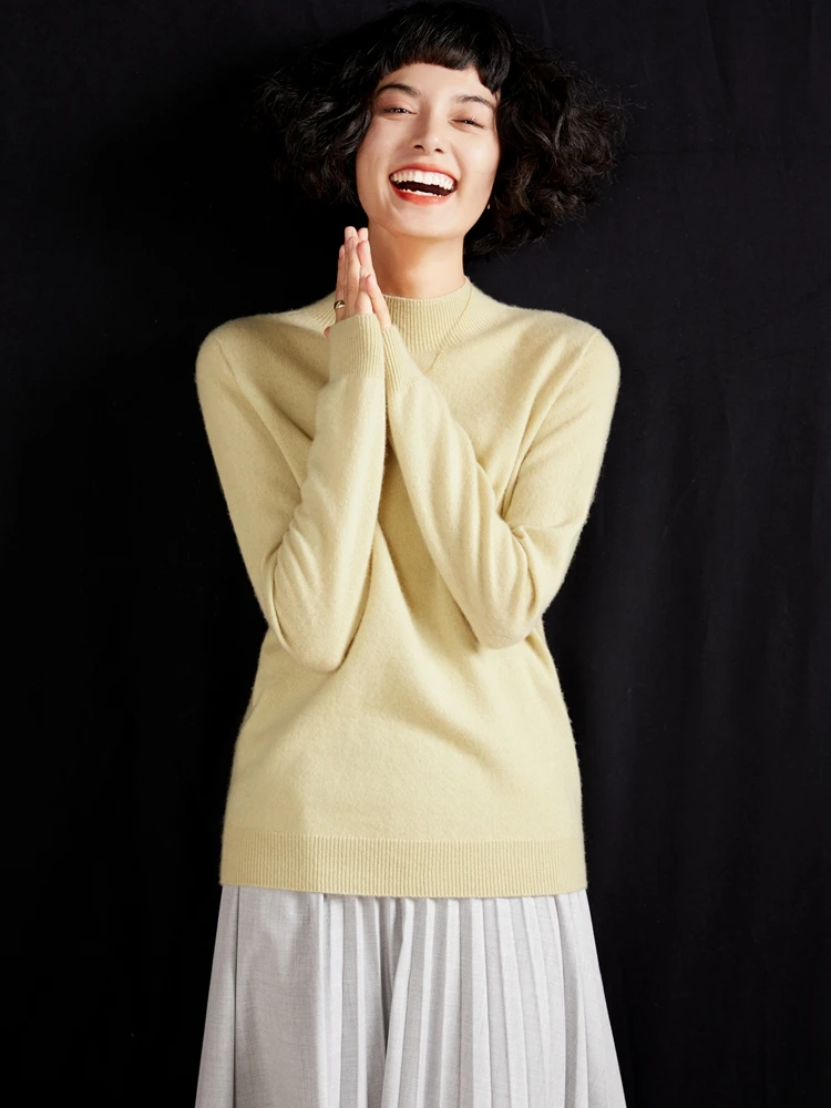 Nozioni di base Maglione da donna in cashmere Autunno Inverno Pullover lavorato a maglia da donna Solido manica lunga Colletto finto Abbigliamento Top Maglia elegante 6