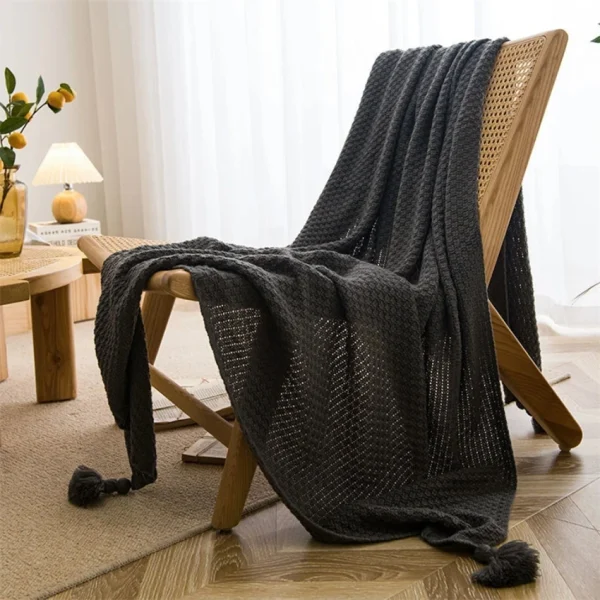 Coperte nordiche per divano letto Divano Copriletto in maglia grossa Coperta lavorata a maglia con nappa Coperta in rilievo con waffle tinta unita 3