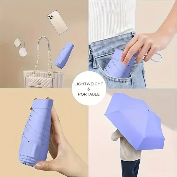 UPF50+ Mini Ombrello Soleggiato e Pioggia Ombrello Tascabile Capsula Antipioggia Protezione Solare Viaggio All'aperto Ombrello Ombrellone Portatile 4