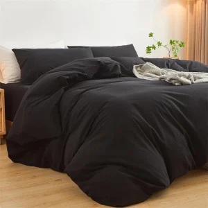 1pc Copripiumino in tinta unita Copripiumino in cotone lavato al 100% Biancheria da letto in stile minimalista giapponese Letto singolo matrimoniale King Queen Size 1