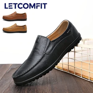 LETCOMFIT Mocassini casual da uomo in pelle slip-on solida Oxford da lavoro Comfort Low Top Calzature da uomo di mezza età Abbigliamento per tutte le stagioni 1