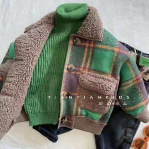 Autunno Inverno Bambini Vestiti da ragazzo Completi per bambini Giacca cardigan in lana di agnello Capispalla per ragazzi Abbigliamento per bambini Giacche Cappotti 1