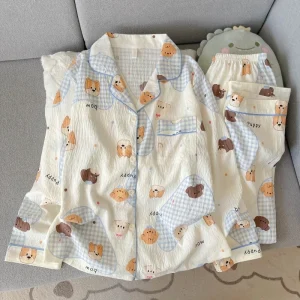 2025 Autunno Inverno Nuove Pigiama da Donna Set Lettera Cane Plaid Stampa Moda Abito a Due Pezzi Pigiama Stile Harajuku Carino Pigiama 1