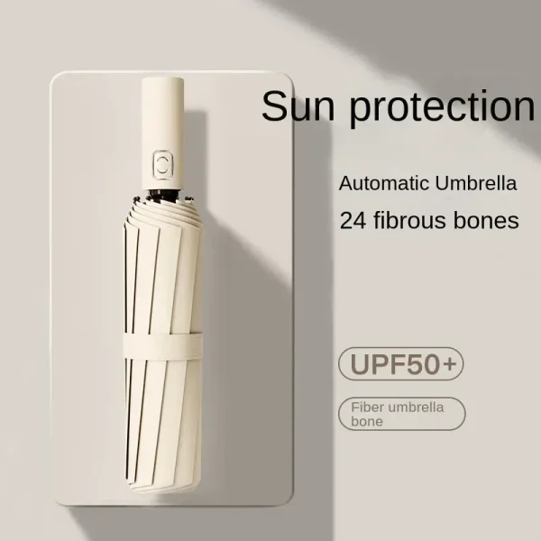 Ombrello pieghevole a 8 ossa Ombrello completamente automatico a doppio osso SPF 50 Protezione UV Resistenza alla pioggia Ombrello con forte resistenza al vento 2