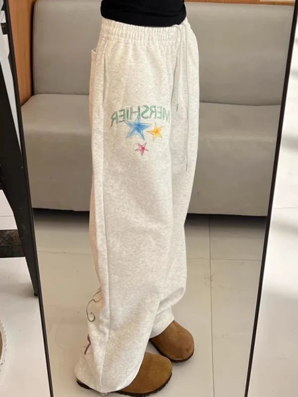Pantaloni sportivi con stampa stelle streetwear Pantaloni larghi da donna con lettera a vita alta Pantaloni larghi con tasche Harajuku vintage Bf Pantaloni americani Novità 5