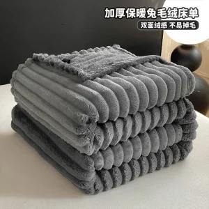 Lenzuolo in peluche di coniglio tinta unita Pezzo singolo Copriletto invernale in velluto addensato Dormitorio Lenzuolo singolo Coperta di lana 1