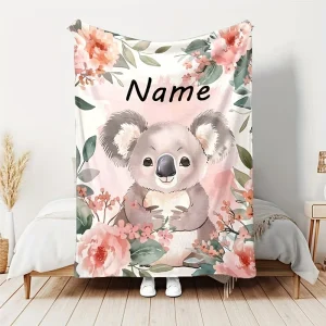 Le coperte in flanella stampata Koala con nomi personalizzabili sono adatte per divani letto, viaggi, campeggio, soggiorni e sedie da ufficio 1
