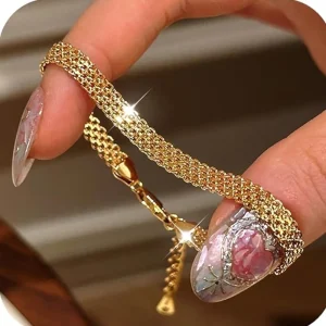 Braccialetti in maglia di tessitura squisita placcata oro 18 carati in acciaio inossidabile per le donne Gioielli con bracciale regolabile con catena a maglie robuste e alla moda 1