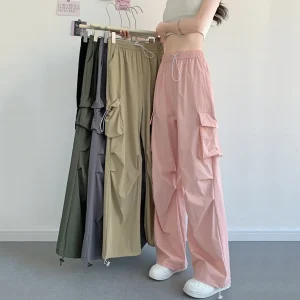 Pantaloni cargo larghi sottili estivi Donna 2025 Streetwear Pantaloni da paracadute a vita alta Donna Moda Pantaloni larghi a gamba larga Pantaloni da donna 1